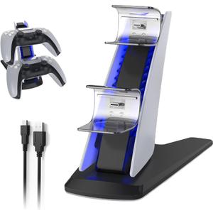 LEPEYMDA PS5 Charging Station with Blue LED Light  Fast Charging Dock for PS5 Controllers, Dual Charging Ports with Charger Cable, Compact & Sleek Design Charging Stand for Controllers
