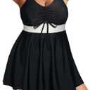Hanna Nikole Womens Plus Size Tankini Swimdress Two Piece Tummy Control Flowy Swimsuit with Boyshorts (26 Plus, Black)