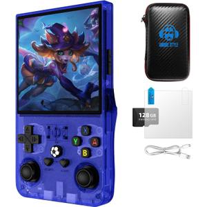 R36MAX Retro Game Console, 4.0 inch Retro Gaming Console with 128GB Memory, Video Game Consoles with 4000mAh Battery and 30+ Emulators, Blue