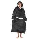 Fiosnow Wearable Blanket Gift for Women & Men Sherpa Flannel Blanket Hoodie Long Warm and Cozy Blanket with Giant Pocket,Dark Gray