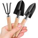 3 Pcs Small Garden Tools for Gardening  Planting Tools Set with Small Garden Shovel Hand, Ergonomic Hand Rake, Rustproof & Solid Wood Handle  Shovels for Digging & Indoor Plant Care