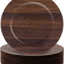 Mifoci 12 Pcs Faux Wooden Charger Plates 13 Inch Round Rustic Plastic Plates Antique Design Bulk Decorative Chargers for Dinner Tray for Wedding Dinner Table Farmhouse Party Event (Dark Brown)