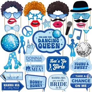 36pc Mamma Mia Bachelorette Party Decorations Photo Booth Props, Disco Bachelorette Mama Mia Party Decorations Photo Booth Props
