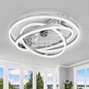 Ceiling Fans with Lights, 24" Modern Flush Mount Ceiling Fan with Lights, Shape-Changeable Low Profile Ceiling Fan with Light for Bedroom,Kids Room Chrome