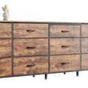 Huuger 78.7 inch Long Dresser for Bedroom, 15 Drawer Fabric Dresser for Closet, Large TV Stand for 65, 75, 85 inch TV, Wide Chest of Drawer with Storage, 78.7" W x 12.9" D x 26.7" H, Rustic Brown