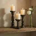 Farmhouse Wooden Candle Holders for Pillar Candles Set of 3, Rustic Wood Candle Holder Table Centerpiece Decor, 12'' 9'' 6'' Vintage Tall Candle Stand Decorative, Dark Brown