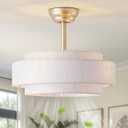 Kaunisva 20'' Boho Fandelier Ceiling Fan with Light, Gold Fabric Chandelier with Light Remote Control, Caged with 6 Speeds for Bedroom, Nursery, Living Room, Ivory Boho