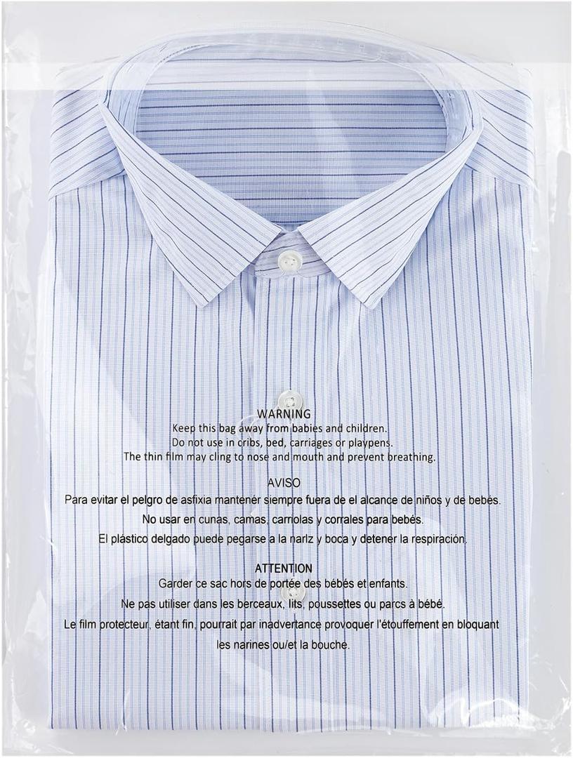 iMailer - 500 Count - 12" x 15", Self Seal 1.6 Mil Clear Plastic Poly Bags with Suffocation Warning for Clothing, T-Shirts, Pants-Resealable Adhesive,Not Strong