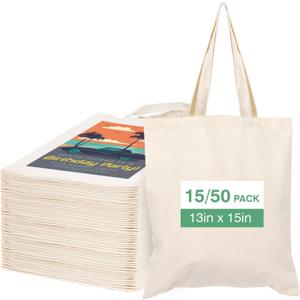 Lzerking Canvas Tote Bag Bulk for DIY Projects, 13x15 Inches Tote Bags for Grocery Shopping, 10oz Machine Washable Fabric (Natural)