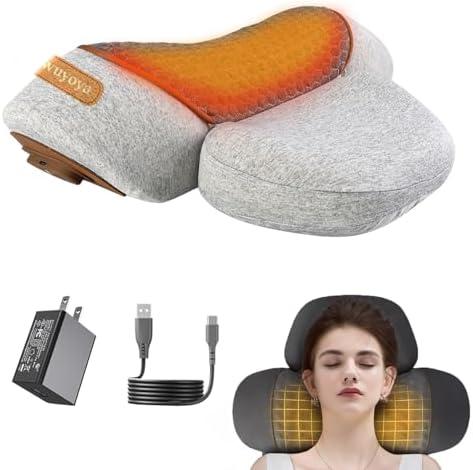 Lewuyoya Non-Rechargeable 3-in-1 Neck Massager Pillow with Heat for Pain Relief Deep Tissue, Cervical Neck Pillow with Traction Massager,Light Grey