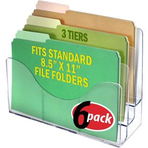Azar Displays 250099-6PK Three Tier File and Brochure Desktop Wall Organizer Holder with Dividers brochure display stand acrylic file holder, Clear , 6-Pack