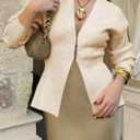Saodimallsu Womens V Neck Sweater Blazer Peplum Long Sleeve Knit Open Front Split Cardigan Sweaters (Beige, M)