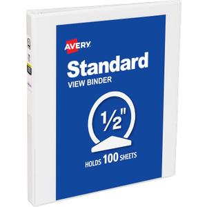 Avery Standard View 3 Ring Binder, 0.5" Round Rings, 100-Sheet Capacity, 0.7 Inch Wide Spine, 1 White Binder, Ideal for Lightweight Organization and Occasional Referencing (05706)