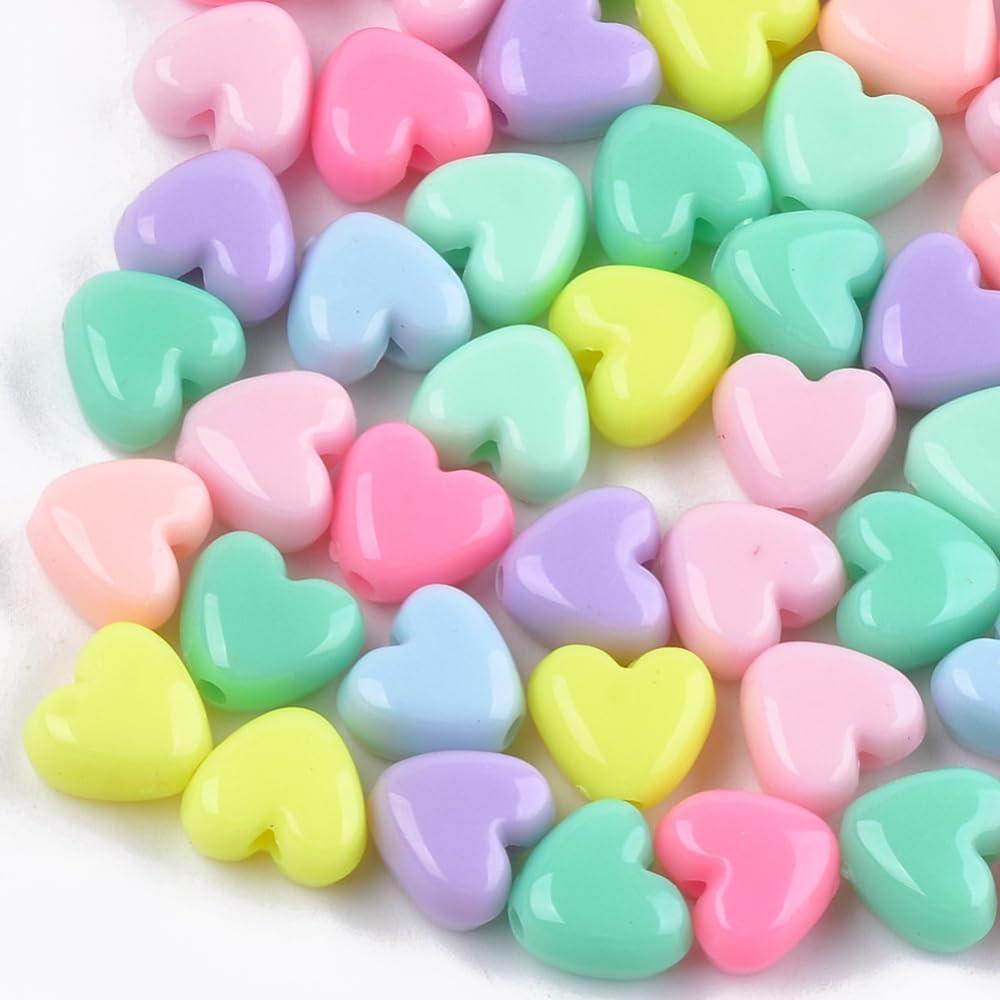 DanLingJewelry 1200Pcs Heart Shaped Opaque Acrylic Beads - Colorful Valentine's Day Hearts for Bracelets and Necklaces Making