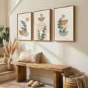 Framed Abstract Boho Wall Art for Living Room, Large Botanical Sage Green Plant Canvas Artwork for Walls, Minimalist Neutral Geometric Line Prints Paintings for Bedroom Hallway 16x24 Inch, 24" H x 16" W x 3Pcs