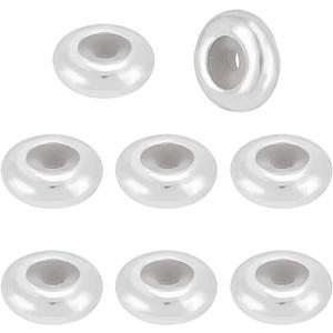 BENECREAT 8Pcs 925 Sterling Silver Beads with Rubber, Rondelle Slider Stopper Beads Silver Crimp Beads for DIY Bracelet Necklace Jewelry Making Accessorie