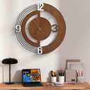 20 Inch Walnut Wooden Round Wall Clock Battery Operated Silent Non-Ticking, Modern Decorative Clock Minimalist Timepiece for Living Room, Kitchen, Bedroom, Office