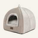 WINDRACING Cat Bed for Indoor Cats - Cat House Cats Tent with Removable Washable Cushioned Pillow, Soft and Self Kitten beds,for Small and Medium Pet Bed, Beige