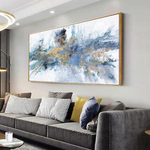 vgrozirh Wall Art Framed Ready to Hang Wall Art Modern Fantasy Paintings Navy Blue Yellow Abstract Wall Art Prints Canvas Painting Large Size for Living Room Bedroom Office Decoration 20"x40" (40L" x 20W", White)