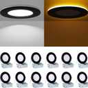4 Inch Black Recessed Lights - with Night Light, 9W 750LM Dimmable Wafer Downlight Soffit, 2700K-6000K 5CCT Canless Recessed Light with Junction Box, 4inch 12P Black