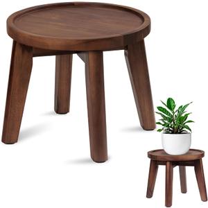 Demigo Indoor Plant Stand, Acacia Wooden Decorative Plant Shelf with Spill-Proof Tray, Stable 8 Tall Flower Holder for Heavy Pots, Gardening Display for Decor Living Room Patio - Dark Brown