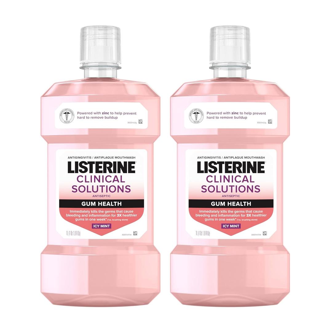 Listerine Clinical Solutions Gum Health Antiseptic Mouthwash, Antigingivitis & Antiplaque Oral Rinse Kills Germs for Healthier Gums, Reduces Gingivitis in 1 Week, ICY Mint, Twin Pack, 1 L, 2 Pack