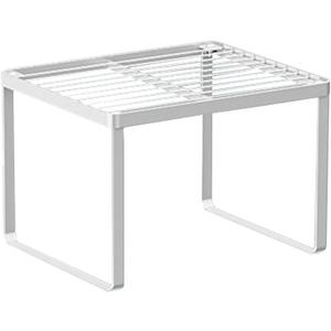 Kitchen Cabinet Storage Shelf Stackable Wire Spice Rack Organizer Heavy Duty Space Saver for Bathroom Bedroom Closet Laundry Room Office Countertop - White, Pack 1