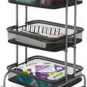 Whitmor Storage Cart Metal 3 Tier Rolling Cart with Wheels, Utility Cart for Bathroom, Bedroom, Bitchen, Laundry Room, Black