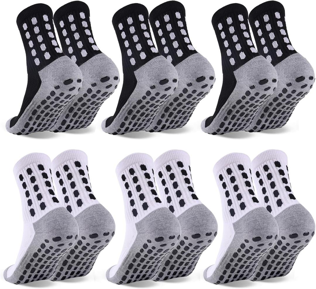 6 Pairs Kids Grip Soccer Socks Cushioned Non Slip Football Athletic Sports Socks for Boys Girls (Medium)