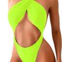 Kaei&Shi Sexy One Piece Swimsuit for Women,Cut Out Criss Cross Bathing Suit,Thong Monokini Swimsuits (Medium, Neon Yellow)