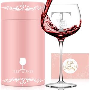 Mothers Day Gifts for Mom Grandma Wife Daughter, Initial A-Z Wine Glass Personalized Gift For Women, Unique Birthday Gifts for Women Her Mom Best Friend Sister Wife (T)