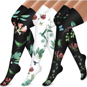 Bluemaple Thigh High Compression Socks for Women and Men Circulation(3 Pairs) Over the Knee-Best Support for Running,Travel (Large-X-Large)
