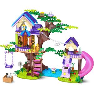 Treehouse Building Set - Friendship Treehouse Building Kit with Slides, Swing, Animals - Creative Forest Toy Construction Set Gift for Kids 6 7 8 9 10 - 751Pcs
