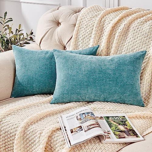 GAWAMAY Lumbar Decorative Rectangle Throw Pillow Covers 12"x20" Inch Set of 2, Super Soft Chenille Pillowcase for Sofa Living Room Bedroom Couch Cushion Cover Smoke Blue 30x50cm (ONLY Covers)
