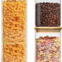 Glass Food Storage Jars Set of 3 with Bamboo Lid Airtight Glass Storage Canister, Square Kitchen Clear Food Storage Container Jar, for Pasta, Coffee, Cookies, Nuts, Cereal, Oats, Flour