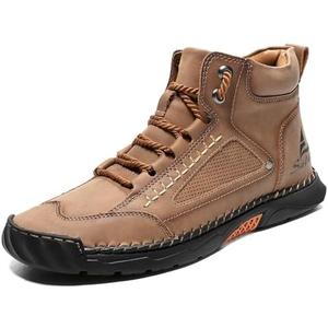 Mens Orthopedic Comfortable Handmade Boots Casual Mid Top Walking Driving Shoes Waterproof Arch Support Spacious Toe Box Outdoor Leather Shoes (Size 9, Brown)