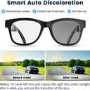 Smart Bone Conduction Glasses Bluetooth with Open-Ear Headphones, Photochromic Blue Light Blocking Lenses, IPX6 Waterproof, Hands-Free Calls/Music, Ideal Gifts for Dad/Men-Upgraded