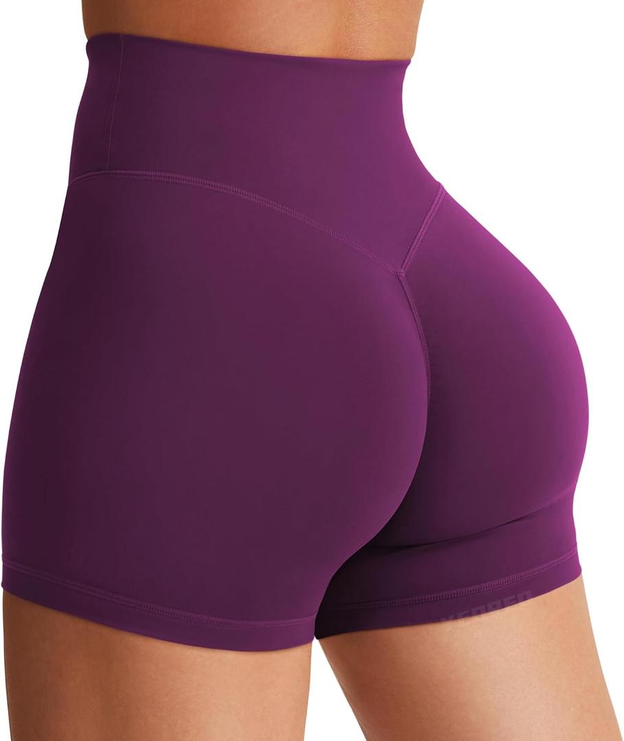 YEOREO Women's Biker Shorts 3.6" Workout Gym Shorts Craze High Waist Tummy Control Hidden Scrunch Running Yoga, Large