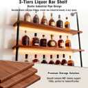 32" Wine Rack Wall Mounted with LED Lights, 3-Tiers Wall Bar Shelves | Solid Wood, Rustic Industrial Pipe Floating Shelves for Home, Restaurant, Commercial Bar, Kitchen Storage Display