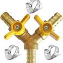 Uenede Brass 3/8 Inch 3-way Y-shaped Shut-off Ball Valve with 2-switch 3/8" Hose Barb Include 3 Stainless Steel Clamps Hose Pipe Barb Fitting for Water/Oil/Gas