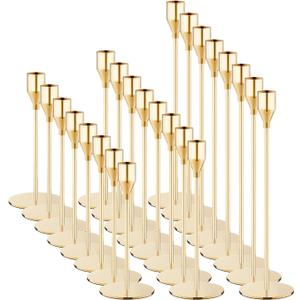 French Gold Taper Candle Holders Set of 24 Candlestick Holders BulkMetal Candle Stick Holder Decor for Wedding, Dinning, Party or Anniversary, Fits 3/4 Inch Thick Candle