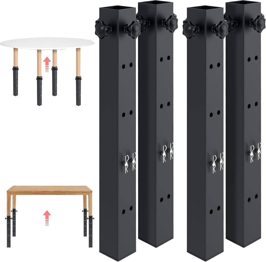 woiron 4 Pcs Table Leg Extenders for Folding Tables, Adjustable Folding Table Leg Extensions, for Square Straight Legs,Raise Table Height 3.4"/6.6"/9.8"/13"(Inner Diameter 1.35")