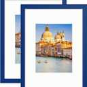 wyooxoo 8x12 Picture Frame Set of 2 Dark blue Solid Wood Photo Frames Display Pictures 6x8 with Mat or 8x12 Without Mat Colorful Frame For Wall or Tabletop Display, Dark Blue