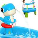 Litand Dinosaur Water Table Pump Continuous Flow Rechargeable Battery Powered Water Pump for Water Table Accessories Summer Outdoor Water Play Toys (Blue)