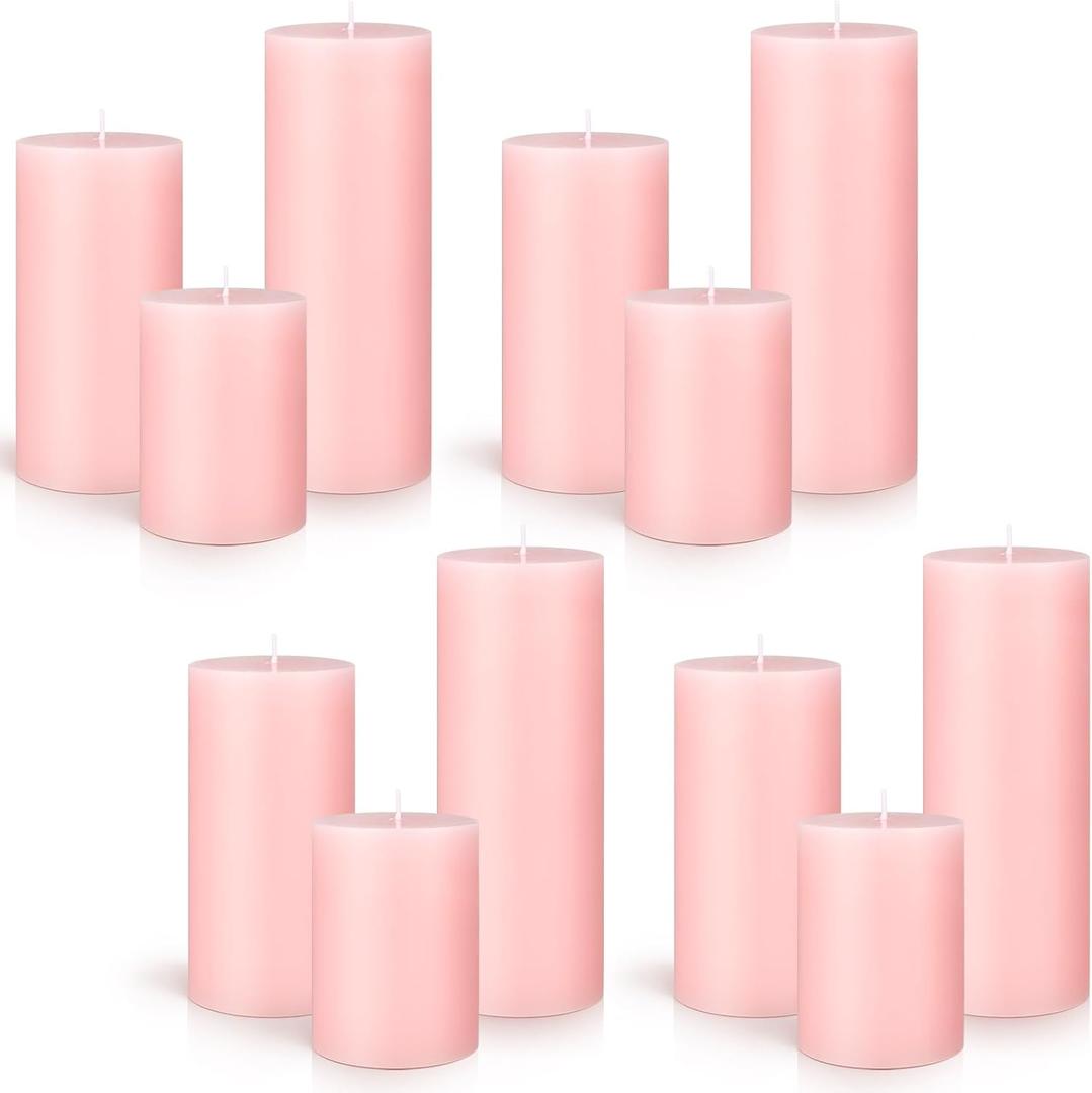 Sumind Set of 12 Poured Pillar Candles 3"x 4", 6", 8" Dripless Unscented Long Clean Burning Rustic Country Style for Wedding, Christmas, Home Decor, Relaxation, All Occasions(Pink) Sumind Set of 12 Poured Pillar Candles 3"x 4", 6", 8" Dripless Unscented Long Clean Burning Rustic Country Style for Wedding, Christmas, Home Decor, Relaxation, All Occasions(Pink)