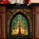 Dishwasher Magnet Cover 23x25.5 inch, Stained Glass Tree of Life Magnetic Dishwasher Door Cover, Decorative Kitchen Appliance Decal for Refrigerator Front Metal Panel Decor