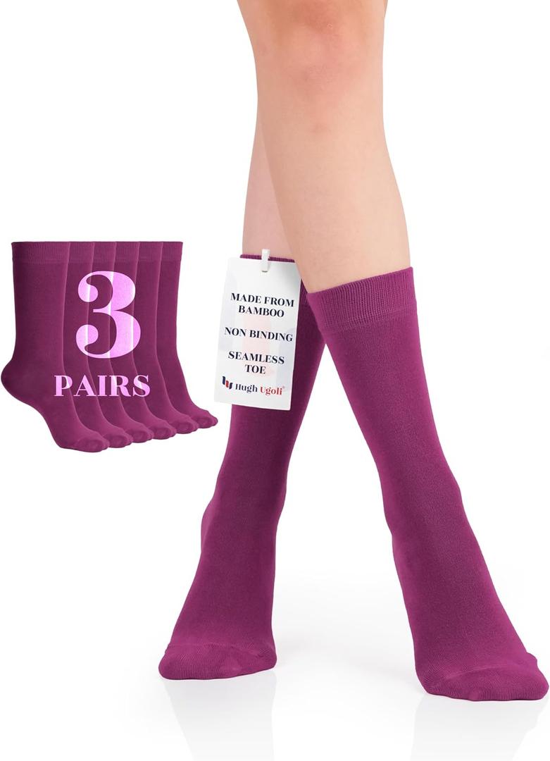 9 x Hugh Ugoli Womens Crew Rayon Derived from Bamboo Dress Socks, Thin, Soft, Business Trouser Casual, Non-Binding, 3-6 Pairs