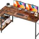Huuger L Shaped Desk, 55 Inches Computer Desk with Reversible Storage Shelves, for Gaming Corner Home Office Writing Study, Metal Frame, Rustic Brown