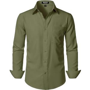 JEMITOP Men's Stretch Regular Fit Long Sleeve Dress Shirts Business Casual Button Down Shirts with Pocket XL