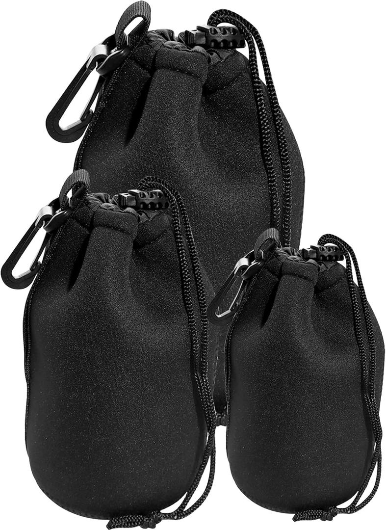 Lens Pouch Set 3Pack Replacement Compatible for Canon, Nikon, Sony, Pentax, Olympus (Small, Medium, Large)